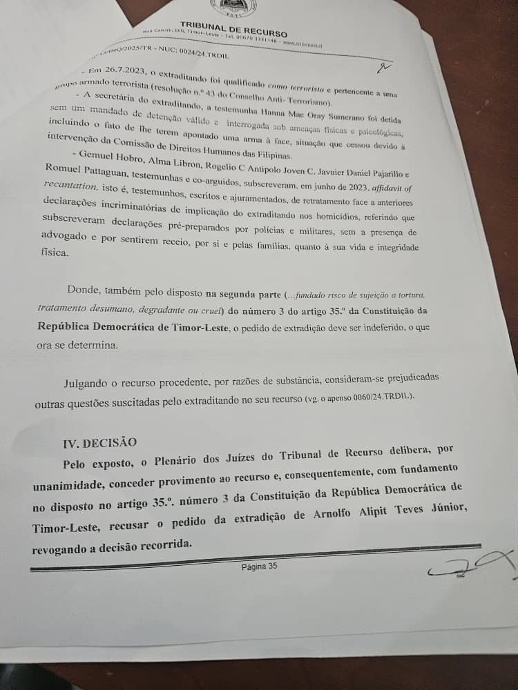 最高法院：驳回菲律宾引渡特维斯请求